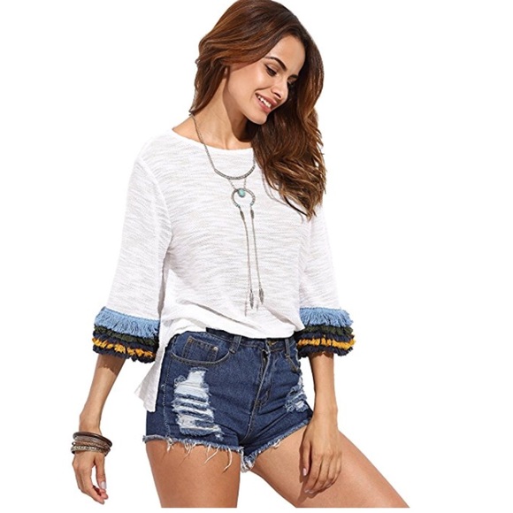 women 3/4 sleeve side split t shirt blouse - Picture 5 of 8